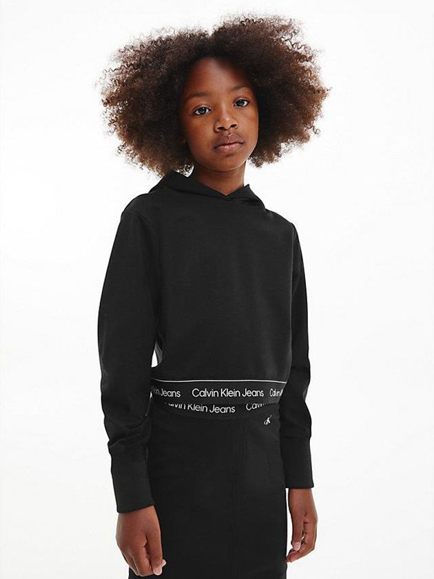 Calvin Klein USA Relaxed Cropped Logo Girls Hoodie Black 1458362-SB